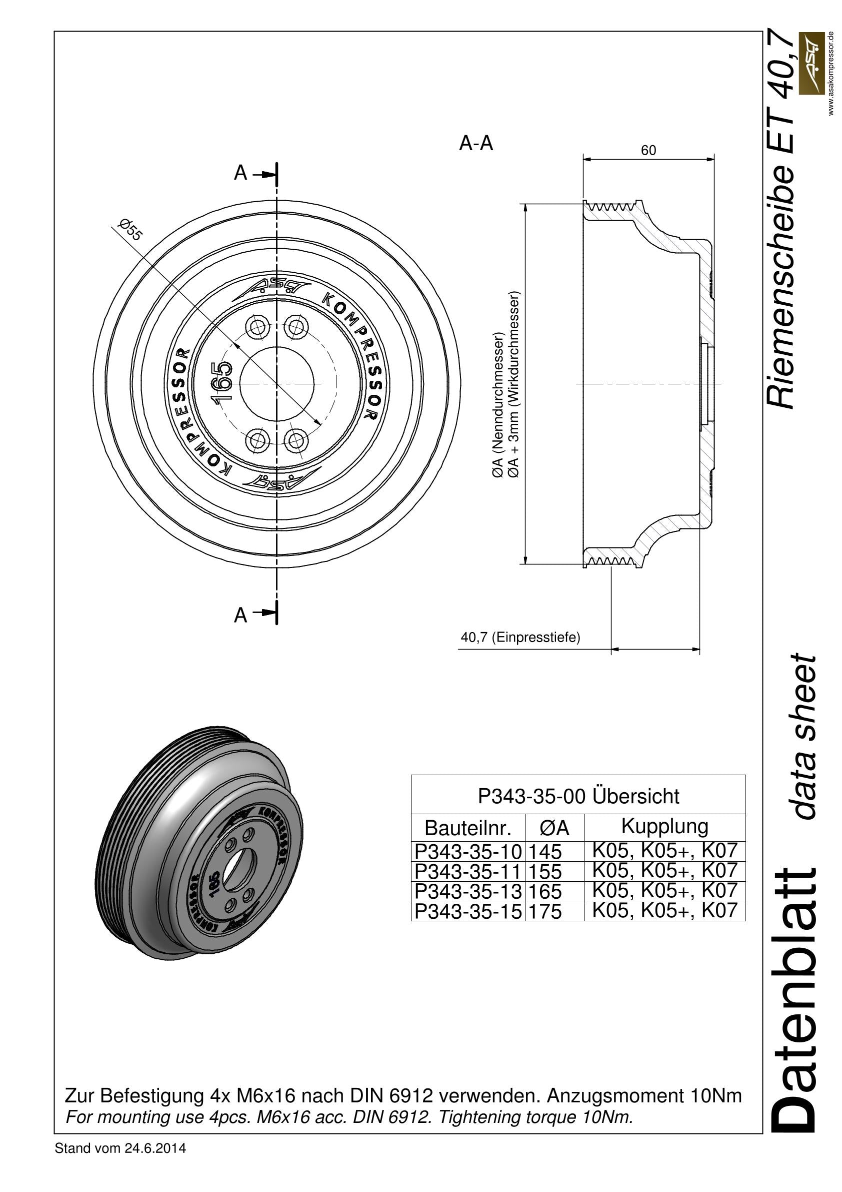 Riemenscheibe ET 40,7 mm